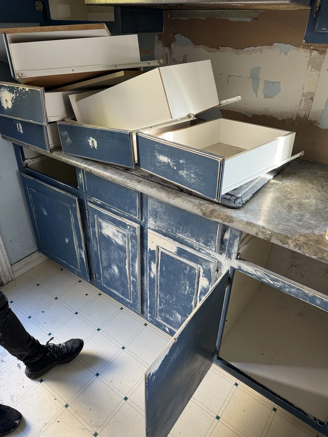 Blue cabinets before refurbishment